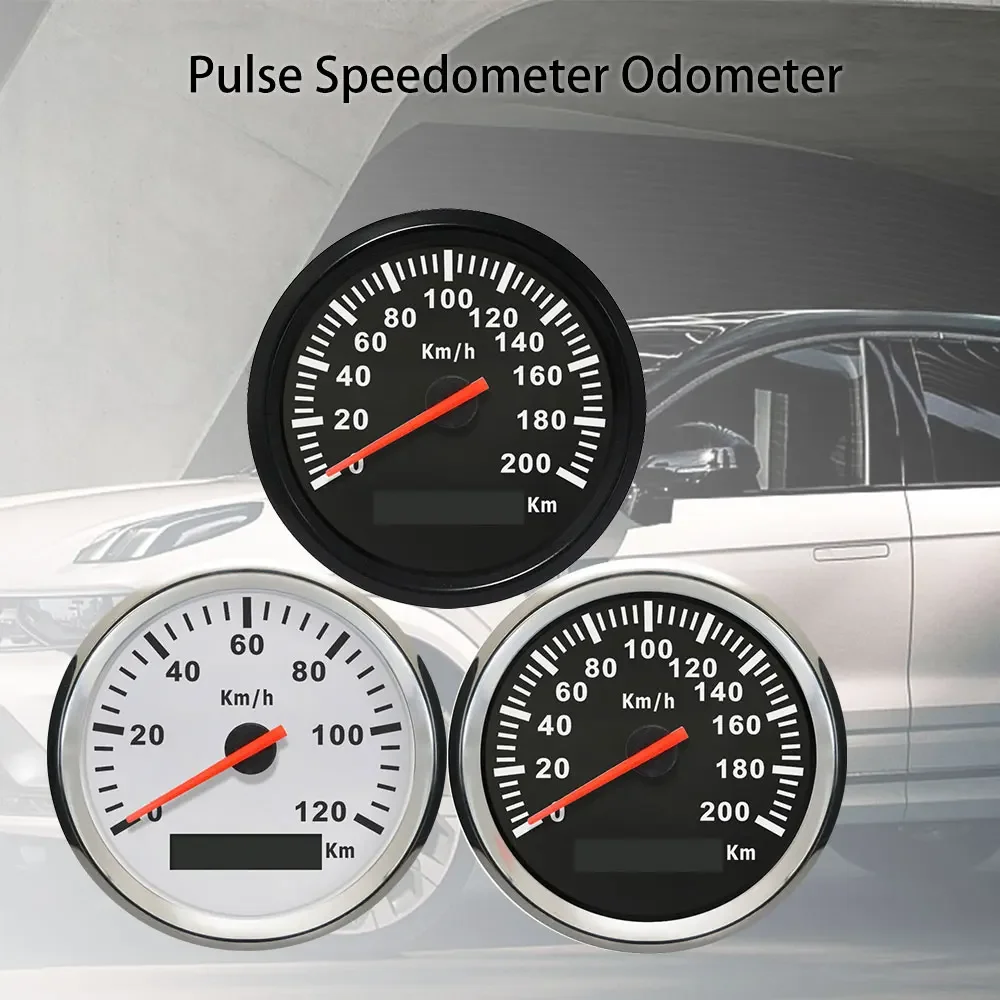 RHAXEL 85mm Speedometer Gauge Meter 0-120km/h 0-200km/h for Car Trucks Boat with Backlight Pulse Signal 9-32V