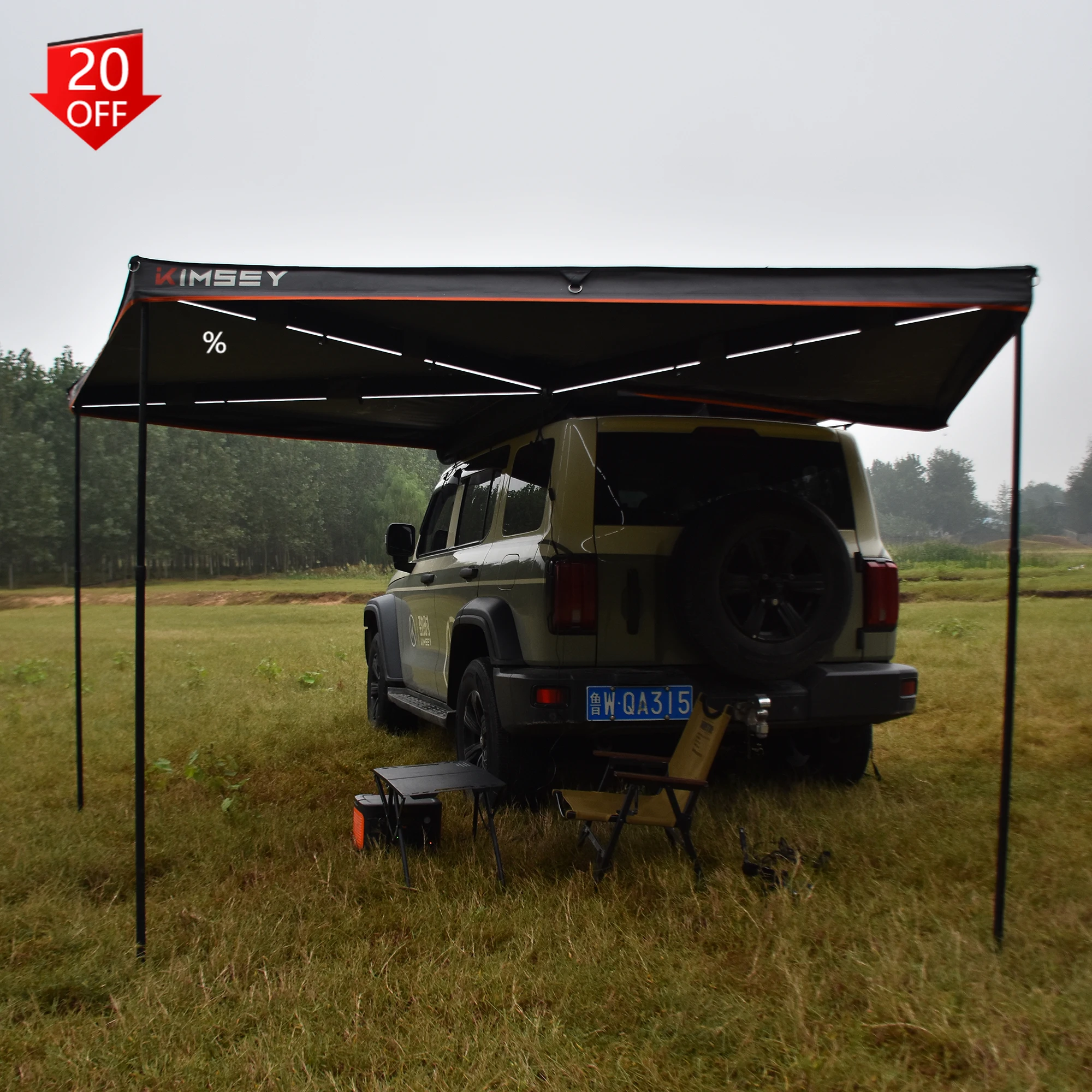 

Heavy Duty Aluminum Pole 270 Degree Freestanding Car Awning with Waterproof Oxford Fabric Annex Room for Overlanding SUV