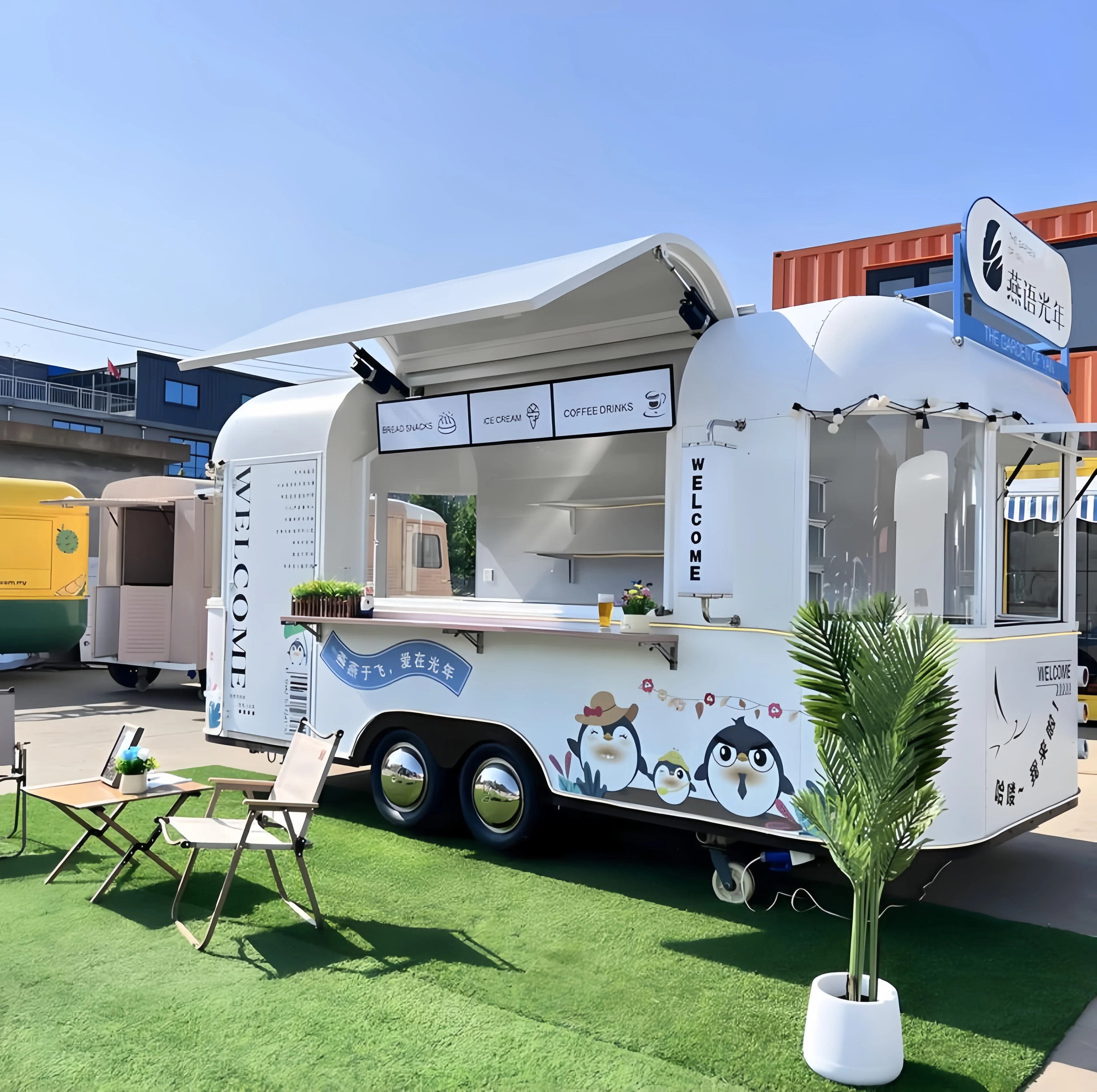 

Portable Outdoor Kitchen Food Truck Trailer Cart Mobile Snack Bar Ice Cream Truck Tent Caravan - Ideal for Camping And Catering