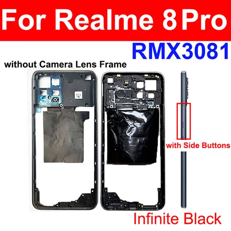 For Realme 8i 8 Pro 8S 8 4G 5G Middle Frame Housing Bezel Middle Frame Cover With Side Button Camera Lens Cover Repair