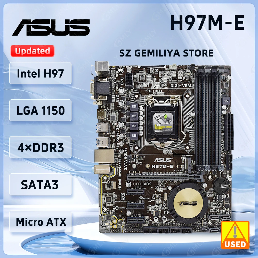 Asus H97M-E Motherboard Intel H97 DDR3 16GB PCI-E 3.0 M.2 USB3.0 PCI-E 3.0 Micro ATX support Core i3-4150  i5-4670 i7-4770 cpu