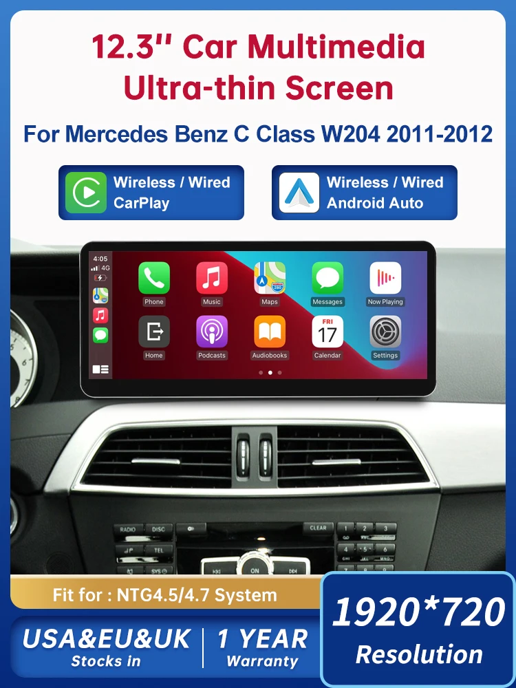 12,3 Zoll Road Top Touch Display Multimedia-Player für Mercedes Benz C-Klasse W204 2011-2012 NTG4.5 GPS Carplay Bildschirm