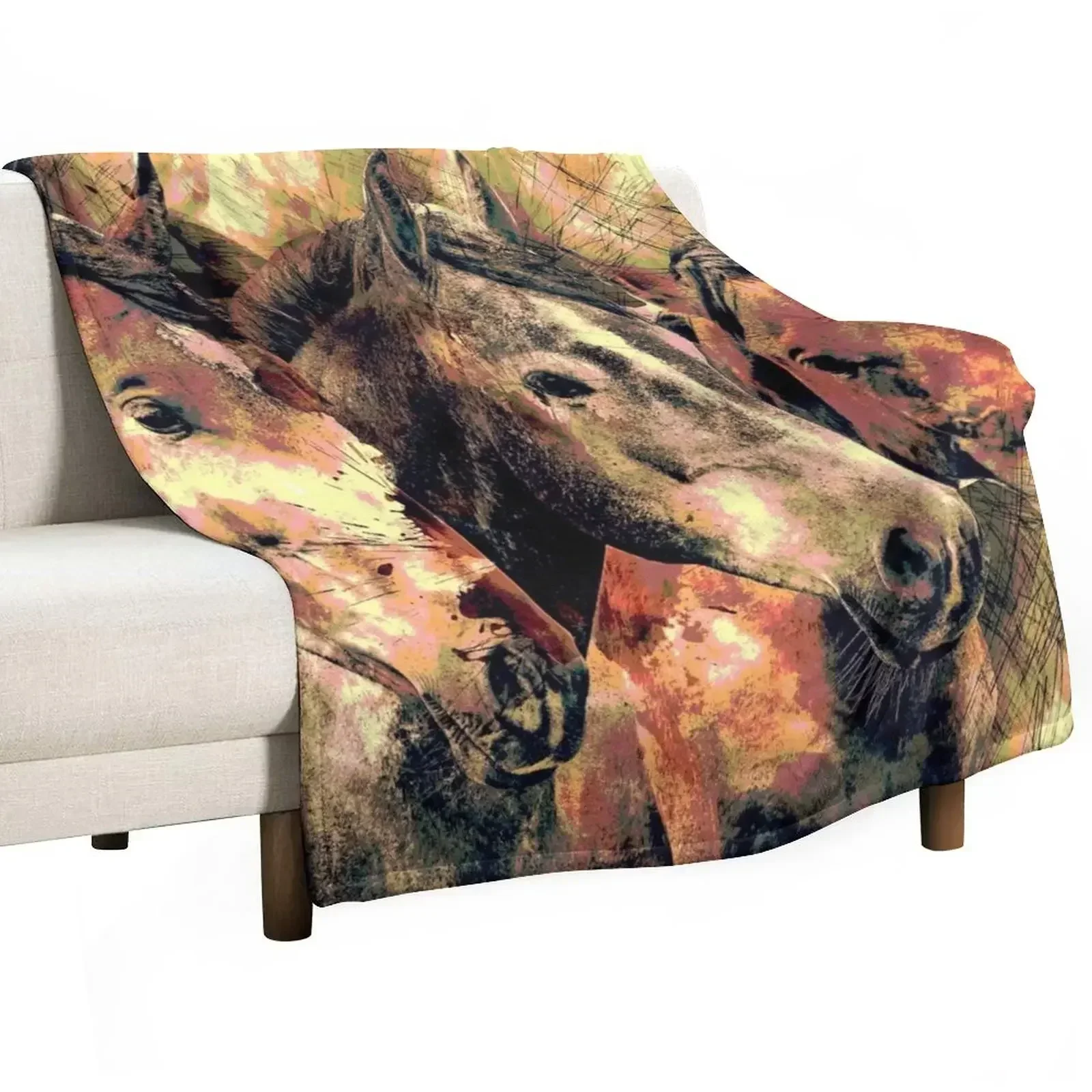 

Horses Drawing Painting Throw Blanket Comforter warm for winter Vintage For Sofa Thin Blankets