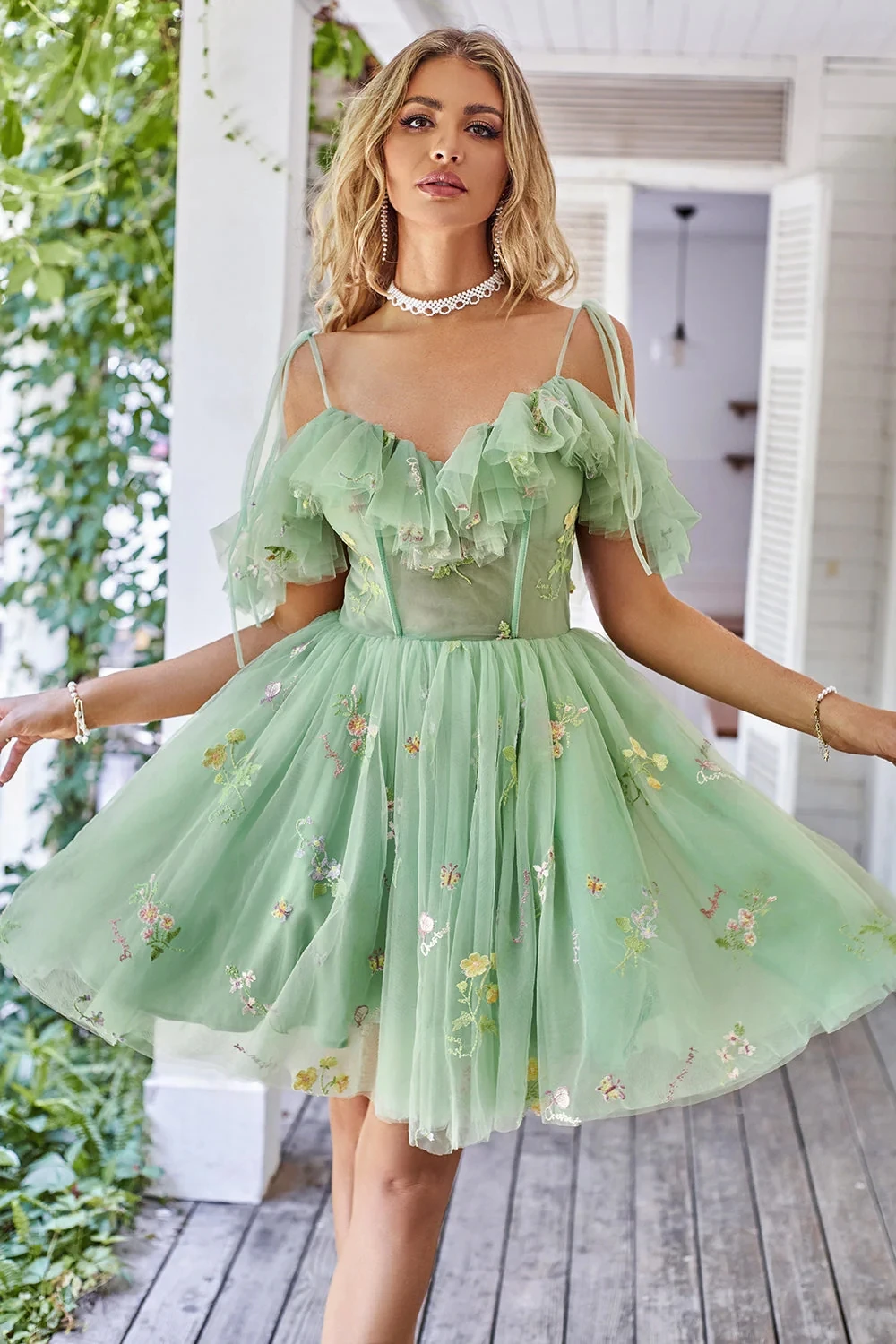 Vestidos de regreso a casa con flores 3D Vintage, manga con volantes, Mini vestido de graduación largo con tirantes finos para adolescentes, vestidos para mujer