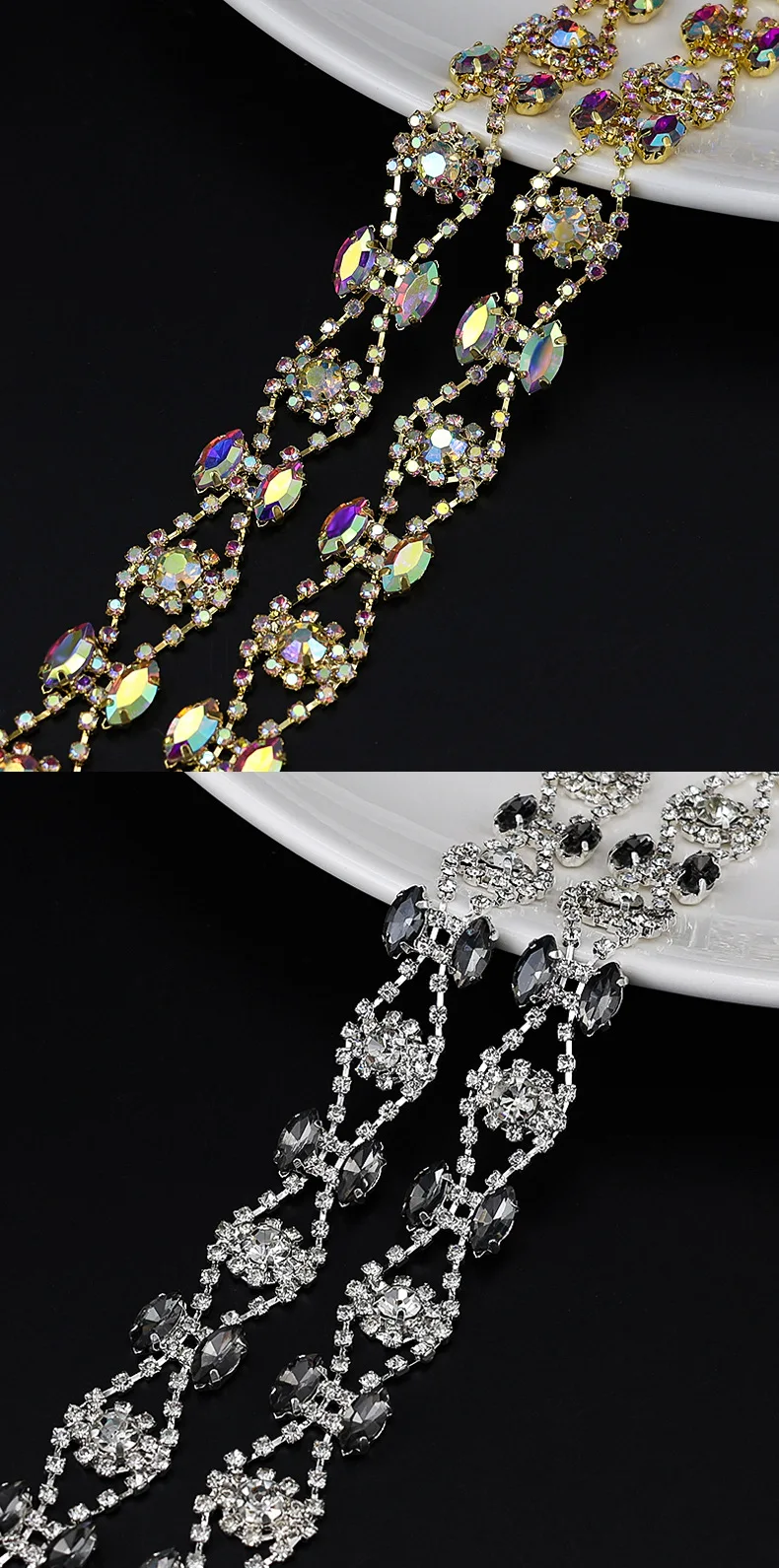10 Yards Strass Kette Trim Kristall Diamant Zubehör DIY Handwerk Glänzende Diamant Tasche Geschenk Party Dekoration Band – Detail 5