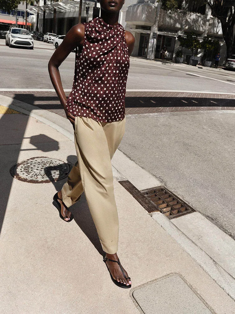 

Весна 2026: Новая модная женская блузка с эффектом плиссе и принтом в горошек, с круглым вырезом, в этническом стиле, для сценических выступлений, традиционный костюм.