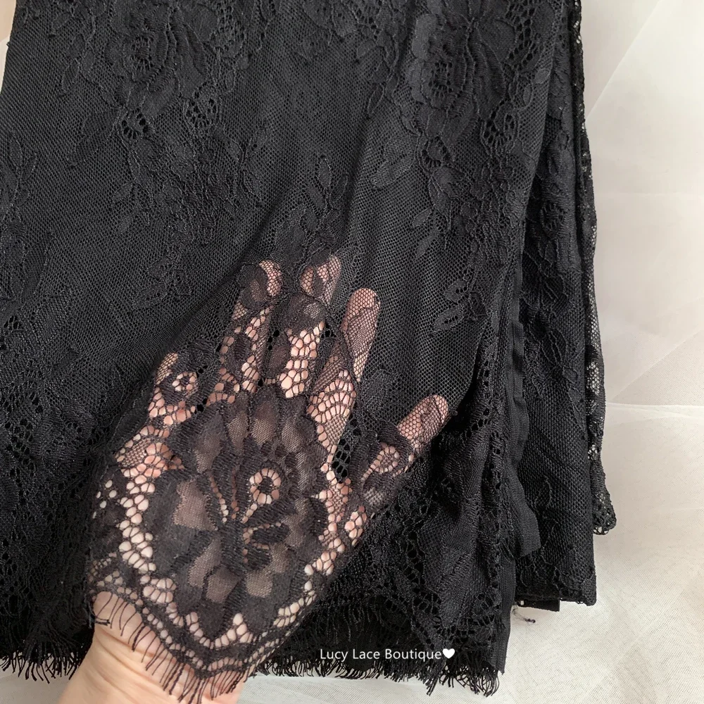 150CM Wide, 3Meters Long Skirt Lace DIY Soft Quality Eyelash Lace Fabric Black Costume Dress Making Lace Materia