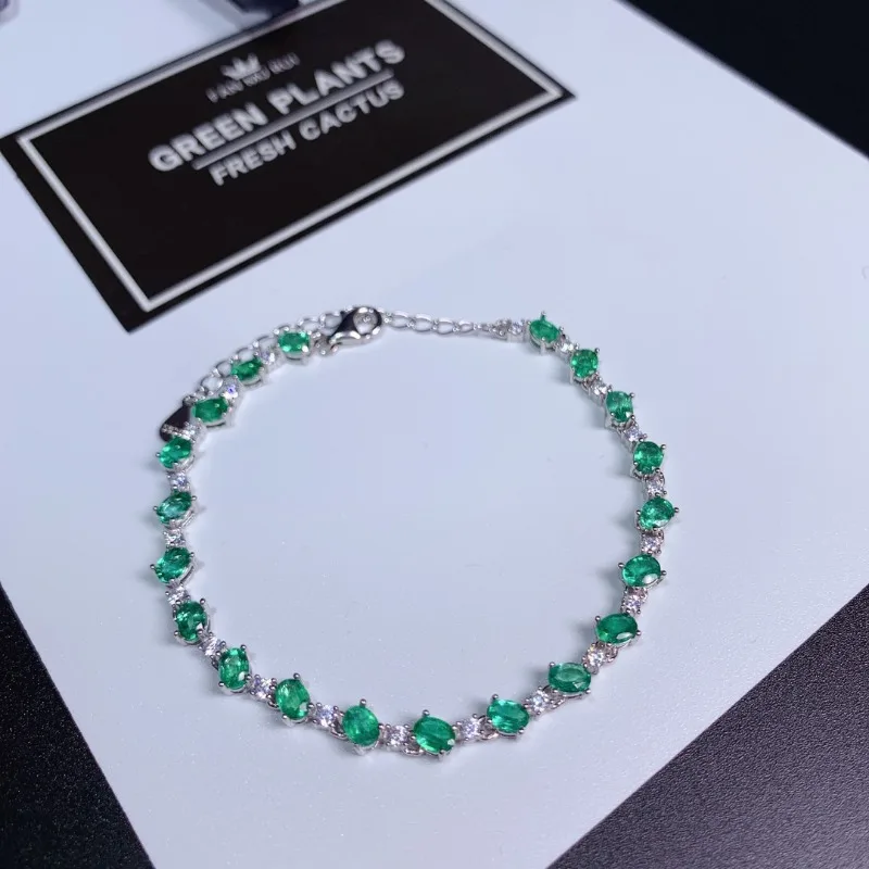 S925 Pure Silver Rose Gold Natural Emerald Bracelet Small Fresh Fresh High Quality Jewelry Wedding 3x4mm 20pcs Stone