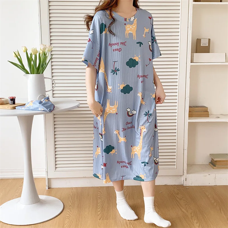 

Plus Size Floral Print Woman Satin Summer Nightgowns Nightdress Night Dresses Robe Lounge Lady Women Pijama Sleepwear Pj