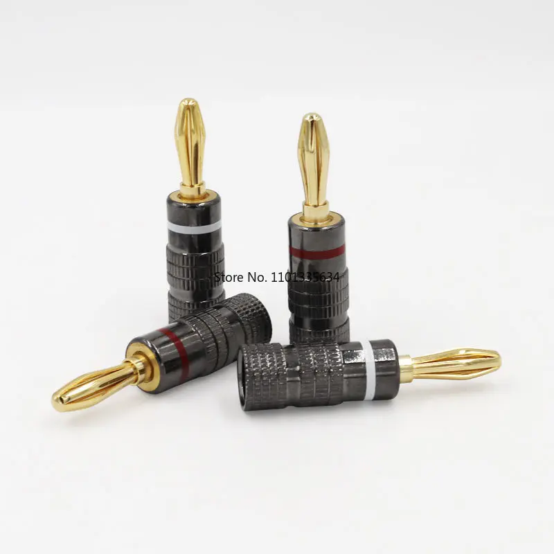 4pcs New Gun Metal BANANA PLUGS 24K Gold-plated 4MM Banana Connector with Screw Lock For Audio Jack Speaker Plugs White&Red