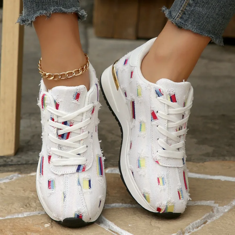 2026 New Distressed Cutout Design Women's Sneakers Thick Sole Casual Loafers Fashion Color Match Comfort Women Shoe Кеды Женские