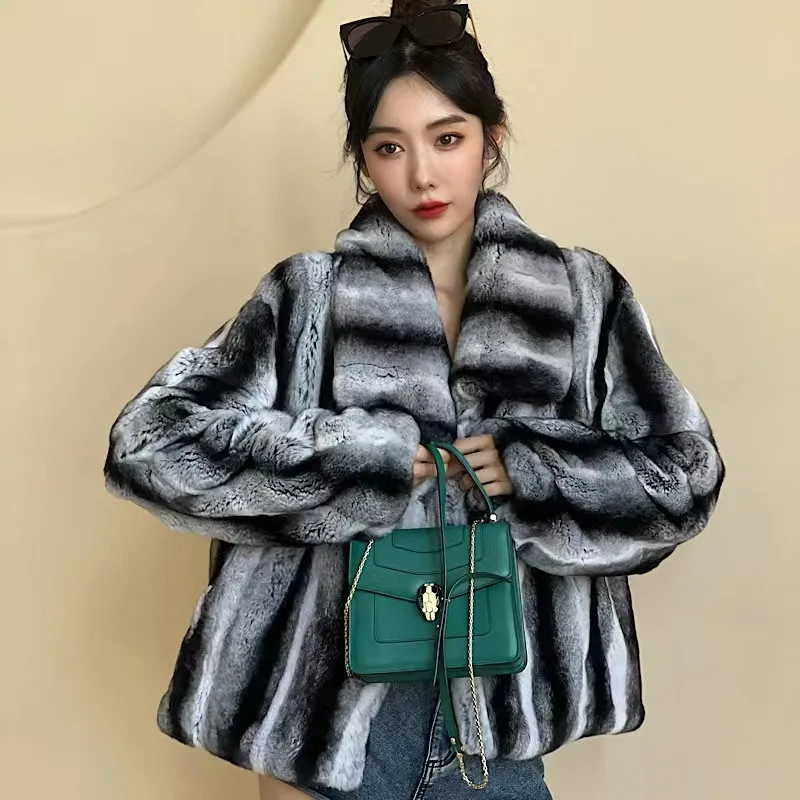 

2021Winter Women Real Rex Rabbit Fur Coats Fashion Short Overcoat Simple Warm Ladies Outerwear Luxurious Street New