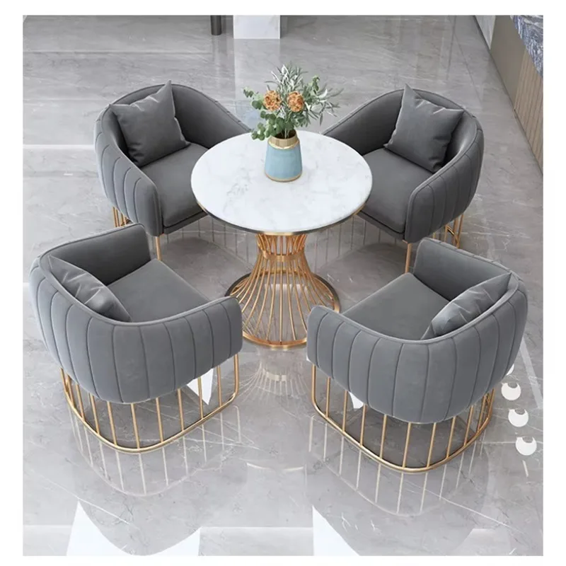 Custom Modern Sectional Office Sofa Set with Reception Table and Chair Chenille Velvet Cover