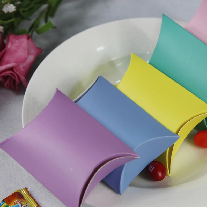 Caja de papel con forma de almohada y logotipo impreso personalizado, caja de regalo para manualidades, suministro de cajas de dulces, bolsas de