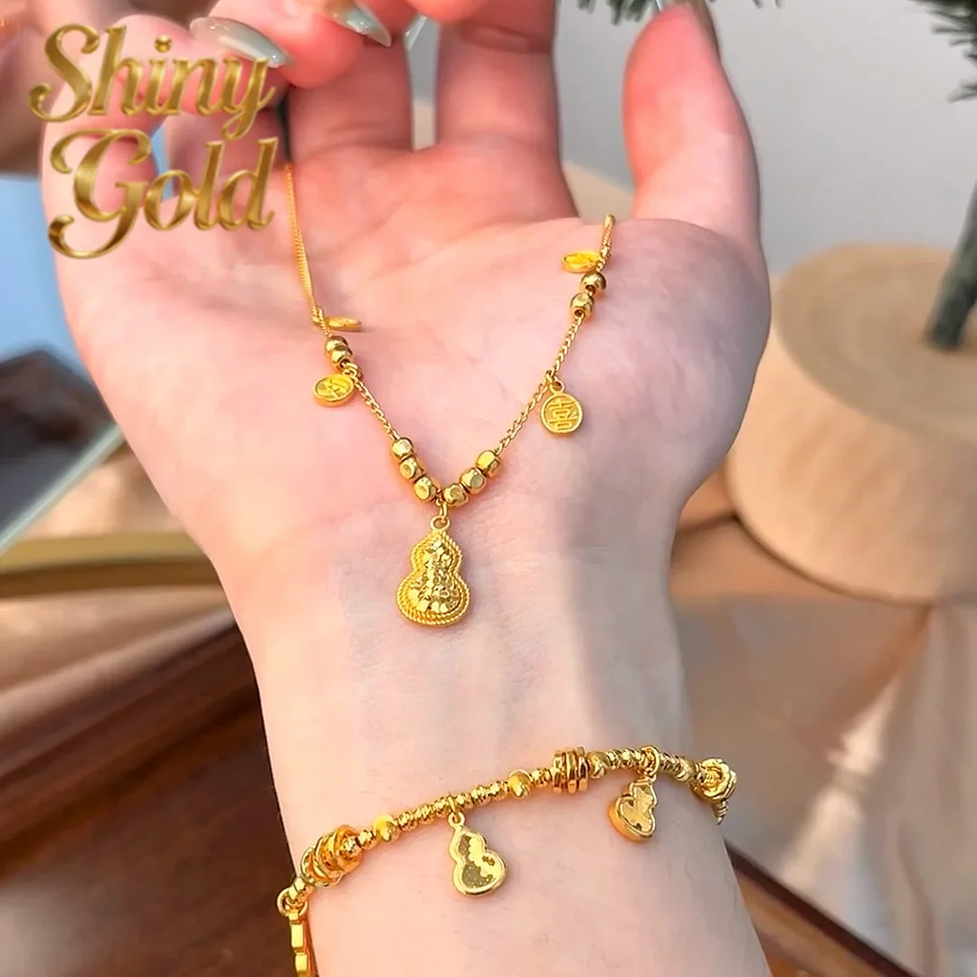 

ShinyGold9999 24K real gold Xiaohongshu Ping An Xile Broken Ice Hulu Necklace High-end Fashion and Exquisite Collarbone Chain