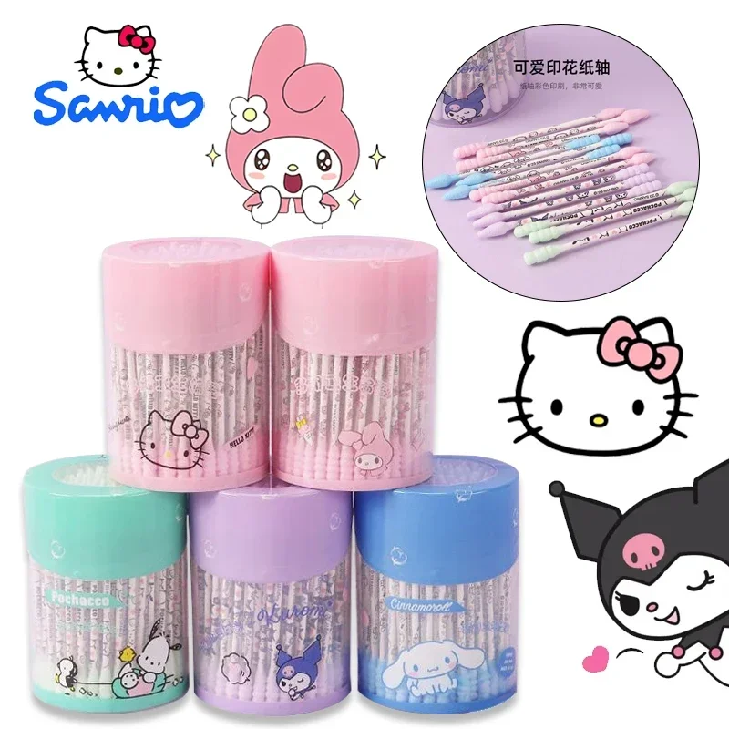 120Pcs Sanrio Hello Kitty Cute Double Head Cotton Swab Sticks Female Makeup RemoverCotton Buds Tip for Medical Nose Ear Cleaning