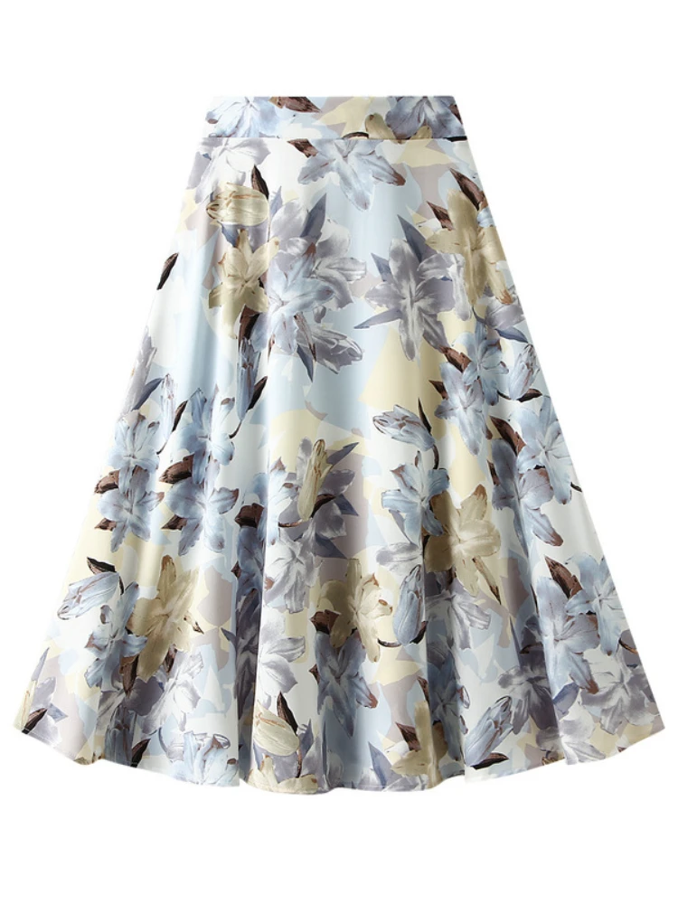 

Vintage Painting Print Midi Skirt Women Spring 2023 Office High Waist Skirts Summer Elegant A-Line Printed Skirt Women's Bottoms