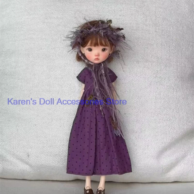 

2pcs Cotton and linen jumpsuit long skirt+crochet headband for landoudou/Blythe(Fit for Lulu,ymy24,Ob22,24,26,zone, Jenny)