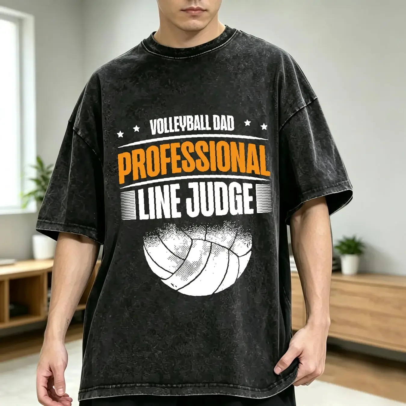 washed T Shirt Volleyball Dad Professional Line Judge Funny long or short sleeves vintage Washed Stylish Casual Breathable