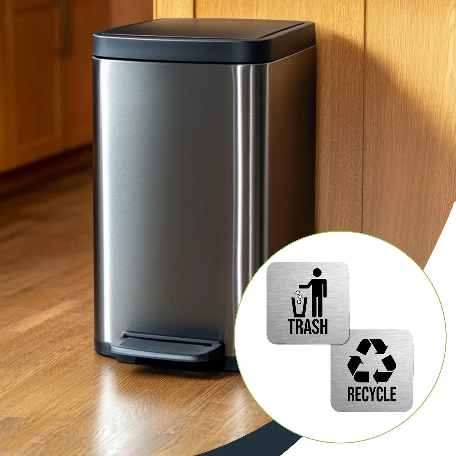 Waste Sorting Square Stainless Steel Logo Sticker Set Home Office Recycle Label for Garbage Can