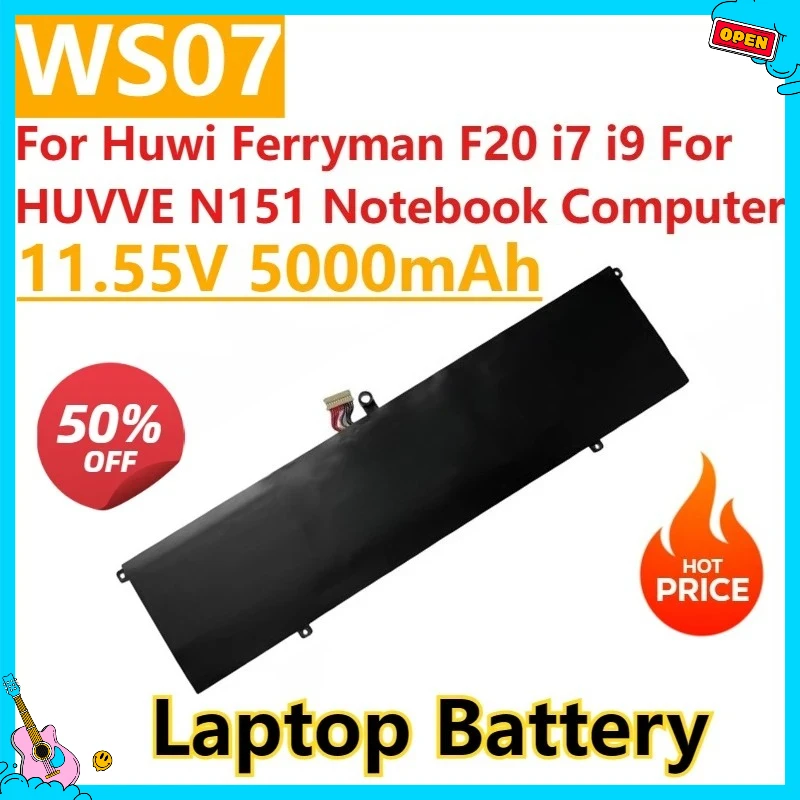

New WS07 WS10 Laptop Battery 11.55V 5000mAh For Huwi Ferryman F20 i7 i9 For HUVVE N151 Notebook Computer