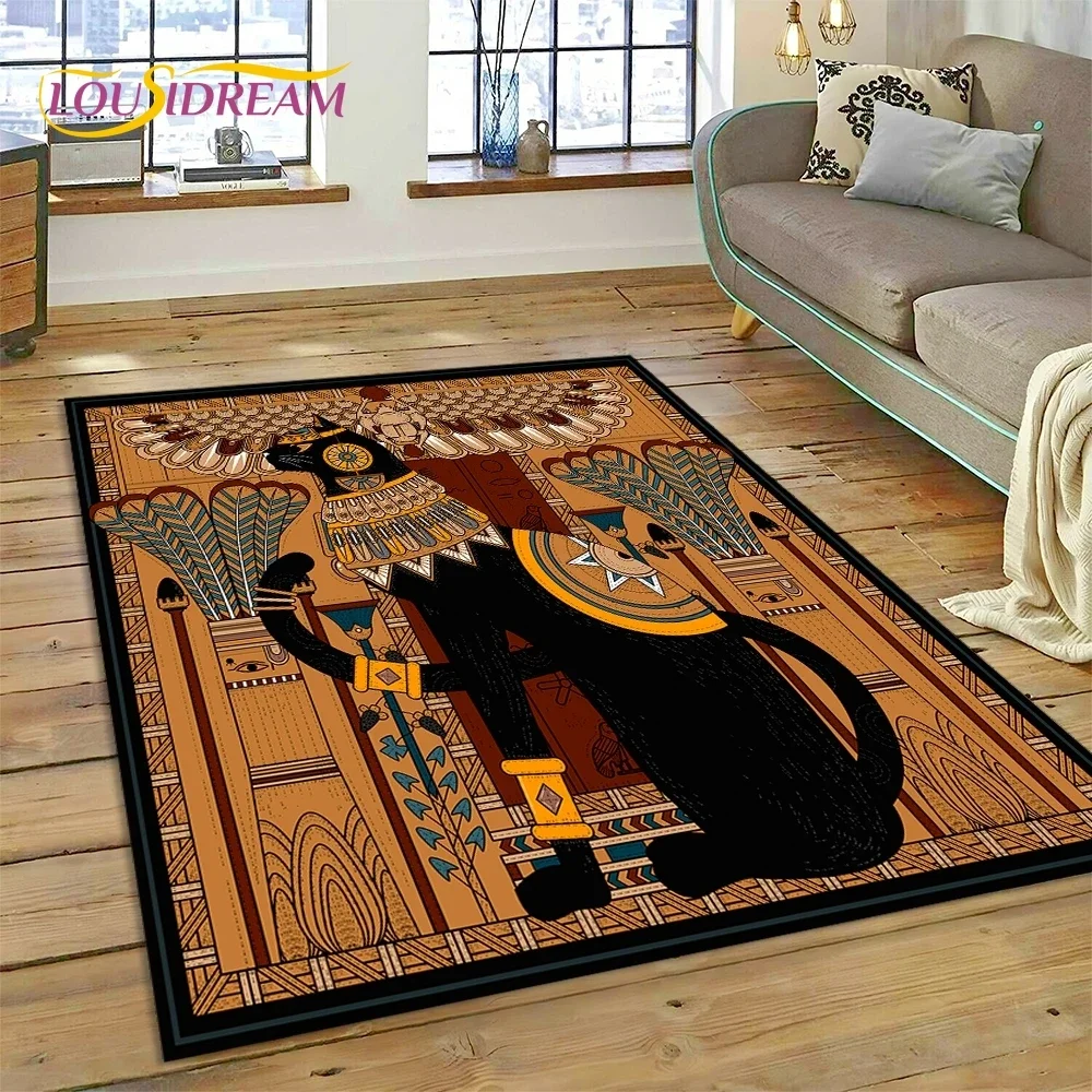 Pharaoh Hieroglyphic Egyptian Mythology Carpet Rug for Bedroom Living Room Home Sofa Decoration,Children Large Decor Floor Mat