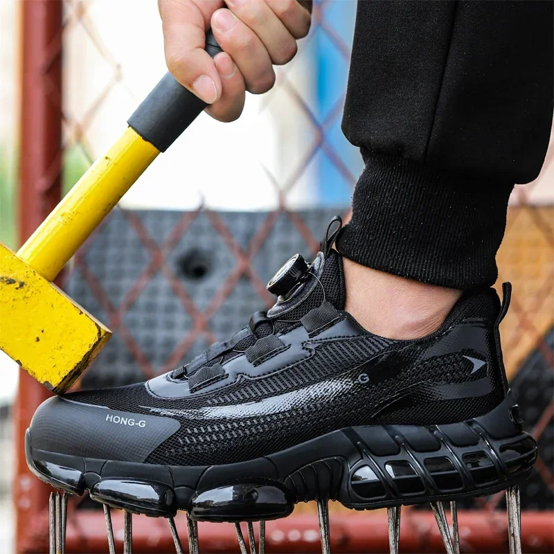 Men Rotating Button Work Sneakers Steel Toe Shoes Safety Boots Puncture-Proof work Shoes Indestructible Fashion Protective Shoes