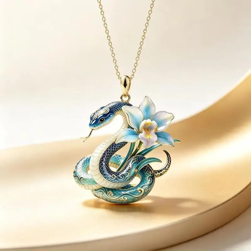 Vintage Jade Orchidee Geist Schlangen-Schlüsselanhänger, leichter Luxus-Anhänger, elegante Schlangen-Halskette als Schmuckgeschenk für die Freundin – Detail 6
