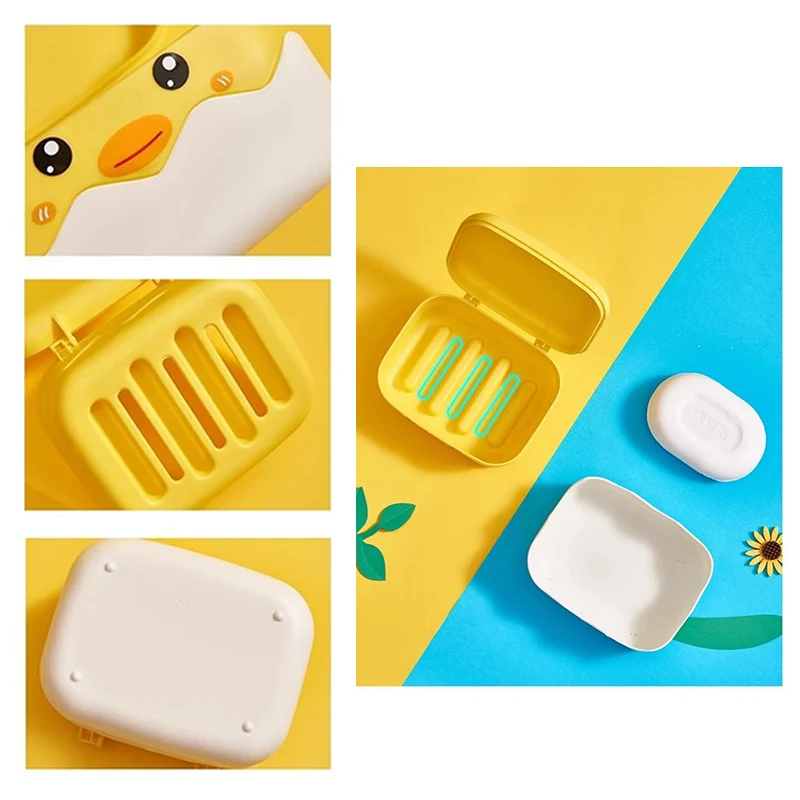 Zeepkist Cartoon Schattige Chick Gebroken Shell Ontwerp Plastic Dubbele Cover Draineerbare Lade Draagbare Badkamer Toiletopslagbenodigdheden