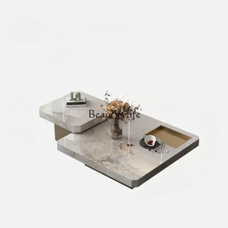 

Simple Square Combination Marble Tea Table, Minimalist Italian Light Luxury Silent Style Tea Table, Living Room