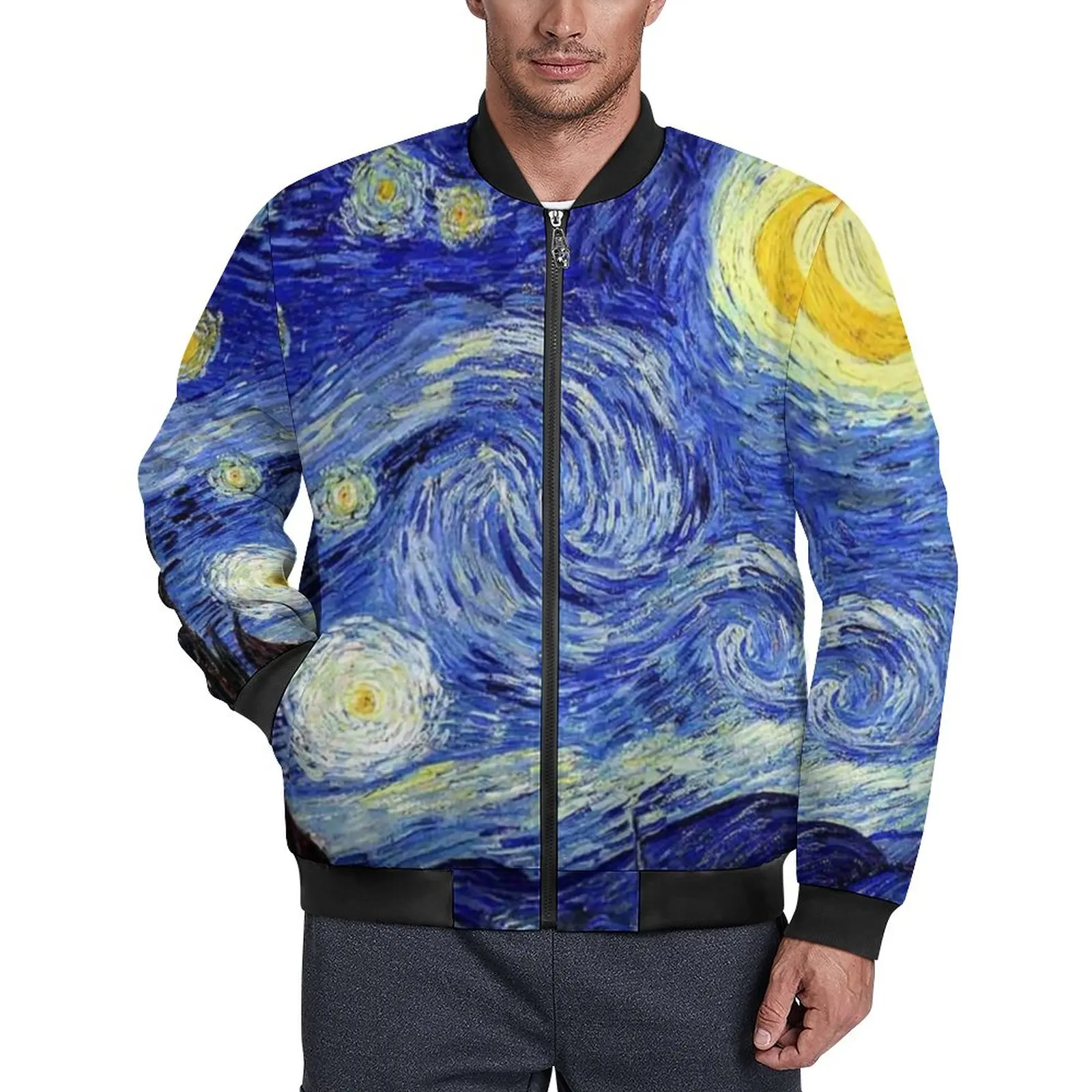 

Van Gogh Inspired Jackets Classic Starry Night Zipper Autumn Coats Male Streetwear Casual Jacket Design Loose Oversize Windbreak