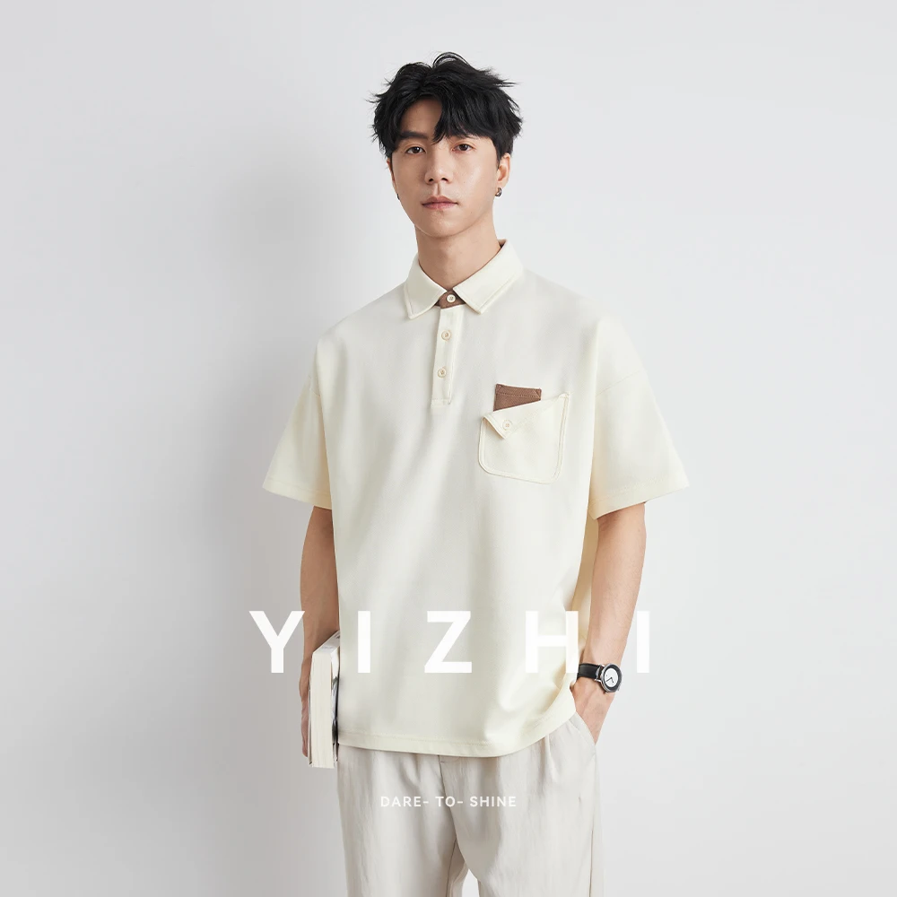 Men's Fashion POLO Shirt 2025 Summer New Lapel Short Sleeve T-shirt Loose Button Pocket Half Sleeve Top Men's Polo Shirt