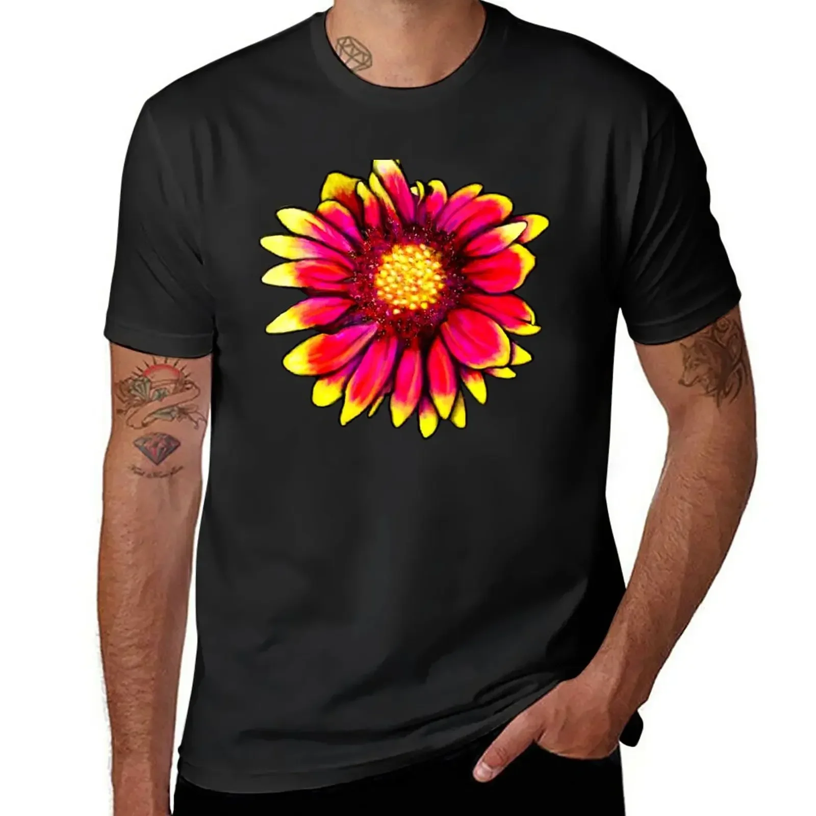 Fields of Red and Yellow T-Shirt quick drying Blouse mens white t shirts