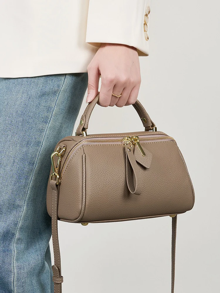 Zency Genuine Leather Elegant Women's Bag 2025 New Vintage Minimalist Classic Boston Tote Cowhide Crossbody Shoulder Bag Large