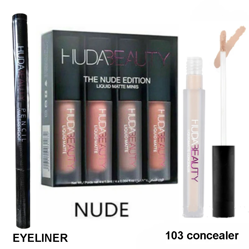 

Face Liquid Concealer Lipsticks Eyeliner Set HUDA Stick Shimmer Shine Maquillaje Eyeshadow Sparkling Makeup Cosmetics