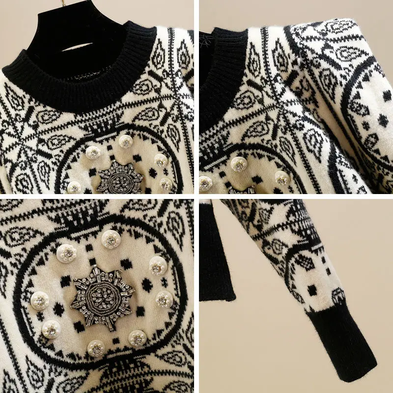 Pullover con stampa a maglia Vintage primavera autunno nuova manica lunga o-collo Patchwork maglioni corti tendenza moda abbigliamento donna