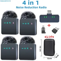 Micrófono Lavalier inalámbrico rosa 1 en 4, reducción de ruido con tapa a prueba de viento, función de grabación silenciosa, Audio y vídeo portátil en vivo