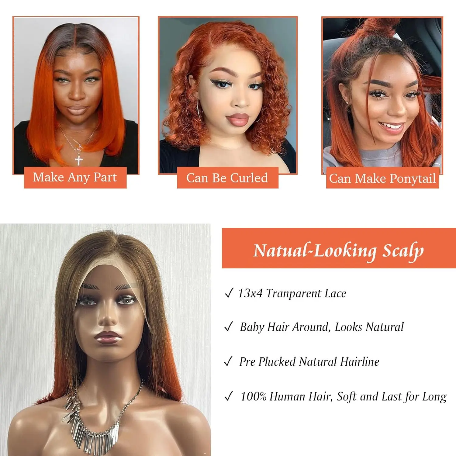 200 Density Ombre Ginger Bob Wigs Human Hair T4/350 Color Brazilian Remy Straight Lace Front Bob Wigs Short Human Hair Bob Wigs