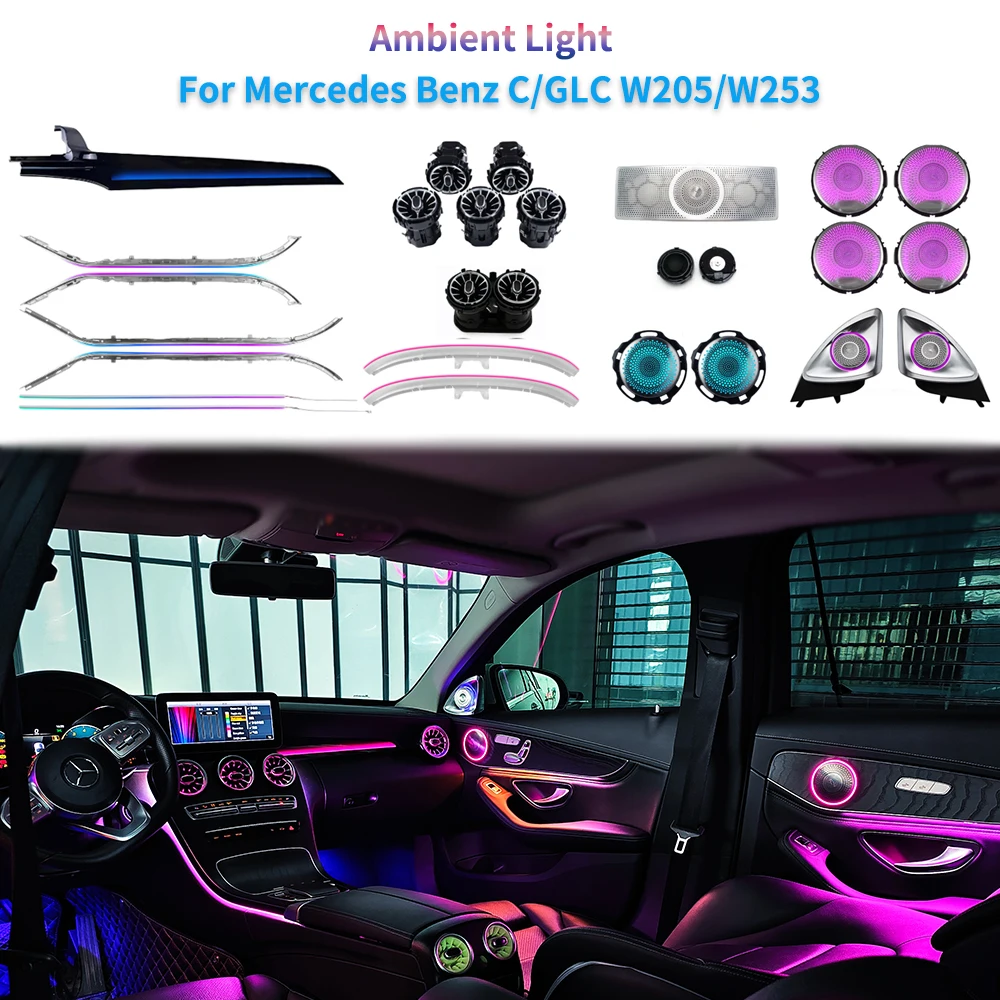 Car Interior Lights Vents Speaker Seat Back Decorative Light Retrofita 64 color Ambient Light For Mercedes-Benz C GLC X253 W205