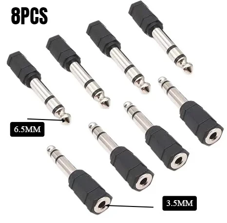 8PCS 6.35mm Male To 3.5mm Female Audio Connector Gold Plated Stereo Adapter for Mic Electronic Organ Live Sound Card Device