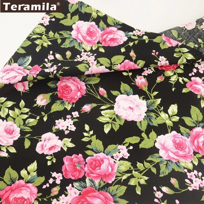 Poplin Cotton Fabric Rose Printed Bright Vintage Liberty For Sewing Womens Dresses Patchwork Fabircs By Half Meter 50x145cm