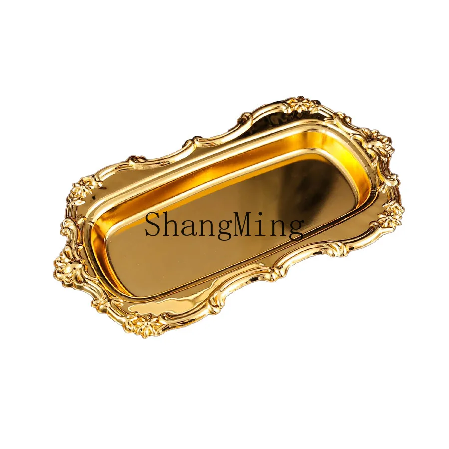 

PYH lace tray light luxury metal tray snack fruit snack cake rectangular water cup plating display plate