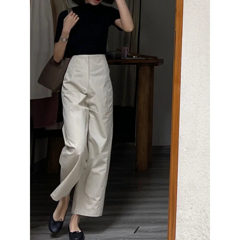 

French Fashion White High Waisted Straight Leg Wide Leg Pants for Women's Summer Thin Casual Drape Suit Pants Female Clothing