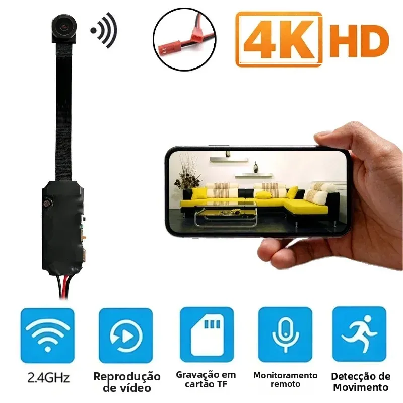 Câmera Mini WiFi 4K HD Versão Atualizada com Visualização Remota e Detecção de Movimento, Câmera de Vigilância Estilo Babá para Casa