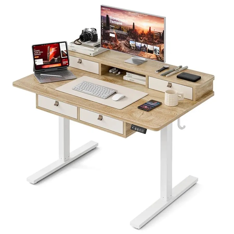 

Электрический стоячий стол 47 x 28 дюймов с 4 ящиками, глубиной 27,6 Настольный стол с регулируемой высотой и полкой для хранения