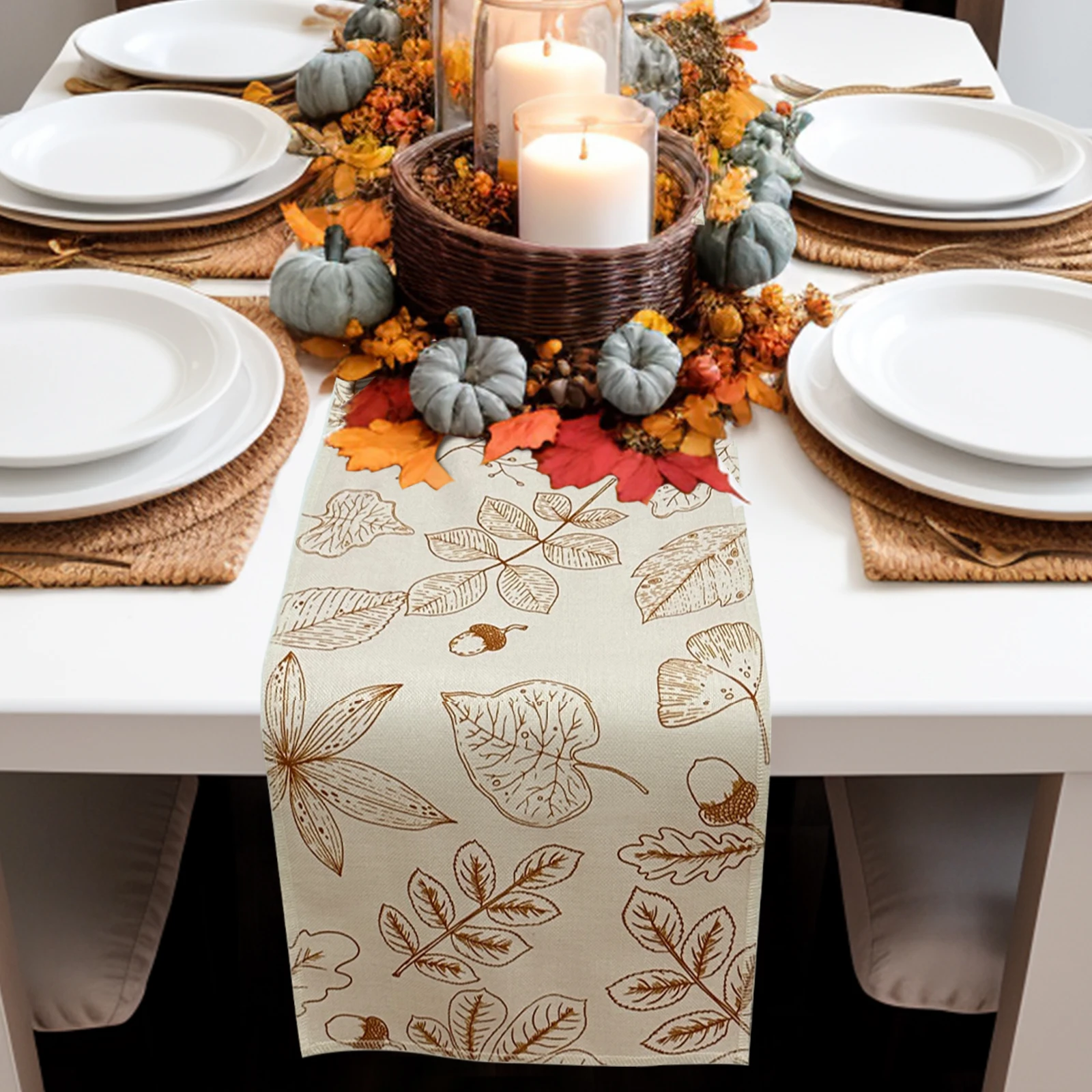 OurWarm Fall Thanksgiving Table Runner 13x72 Inches Orange Leaves Seasonal Burlap Farmhouse Indoor Table Autumn Home Party Decor