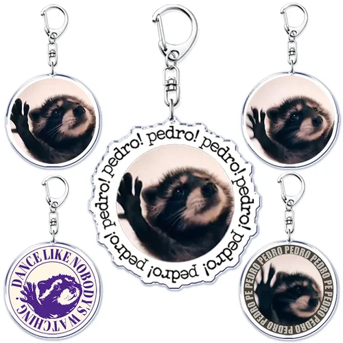 재미있는 귀여운 춤추는 페드로 너구리 밈 아크릴 키체인 반지, 가방 펜던트 키체인, 쥬얼리 팬 선물 