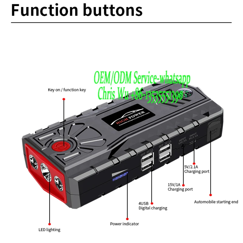 

Booster 1000A Jump Starter COSSIFTW Car Battery Charger 12V Starting Device With LED Lighting