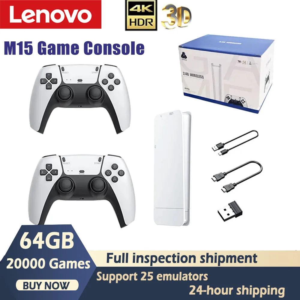 Lenovo-Mini consola de juegos portátil M15, Gamepads inalámbricos, 64G, más de 30000 juegos Retro, salida HD, dos jugadores