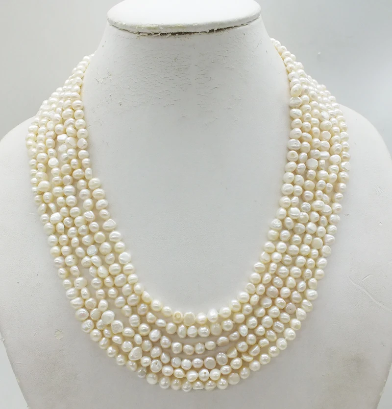 original design! Exquisite Bridal Necklace, 3A High Quality 6 Row, Natural White Baroque Pearl Necklace